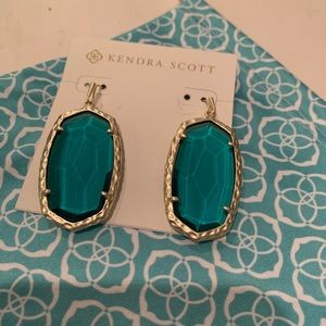 Gold Drop Earrings in turquoise glass